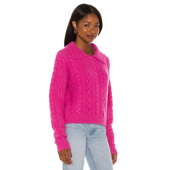 Free People NWT Every Cloud Pullover Cable Knit Collared Sweater Fuchsia Lrg New - Picture 12 of 12